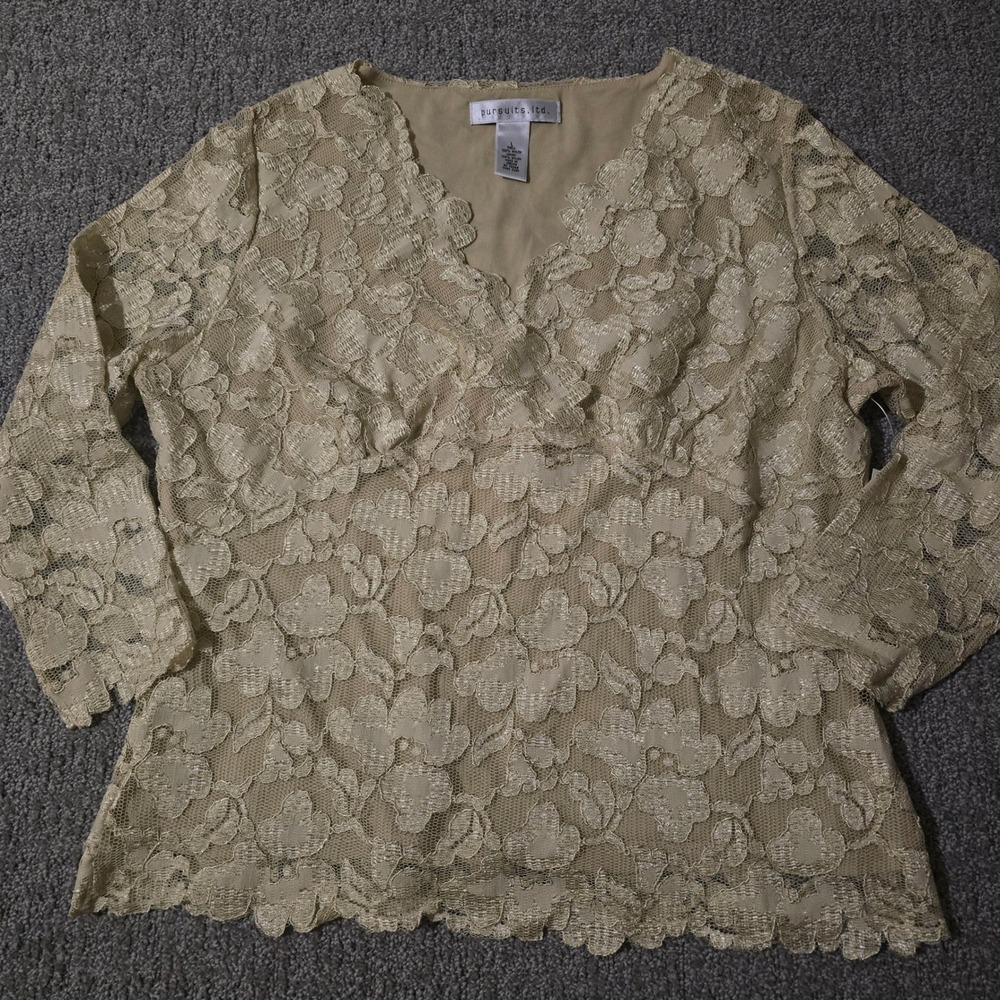 Empire Waist Sheer Floral Lace Overlay Top‎ Romantic Indie Womens L